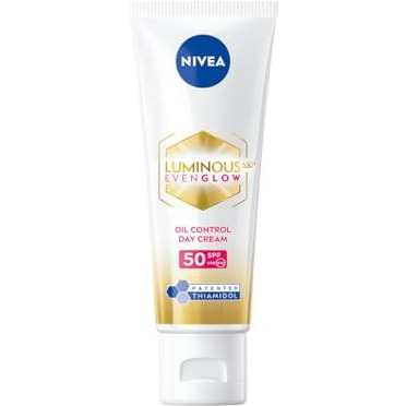 Nivea Luminous Even Glow Oil Control Day Cream For Face |Spf 50 With Uv Protection & Uva Uvb Filters | Thiamidol, Hyaluronic Acid, Vitamin E For Dark Spots Reduction & Deep Moisturization| 40Ml