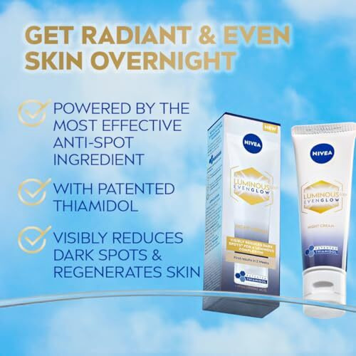 Nivea Luminous Even Glow Night Cream With Thiamidol And Hyaluronic Acid For Dark Spots Reduction And Deep Moisturization, Even Skin Tone, Reduces Dullness| 40Ml