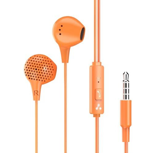 Ambrane Wired Earphones With Mic | 3.5Mm Audio Jack | 14Mm Driver For Hd Sound & Deep Bass | Tangle-Free 1.2M Cable | In-Ear Comfort Fit | Compatible With Mobiles, Tablets, Laptops, Pcs (Ep-83 Orange)