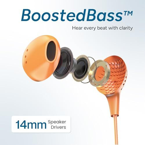Ambrane Wired Earphones With Mic | 3.5Mm Audio Jack | 14Mm Driver For Hd Sound & Deep Bass | Tangle-Free 1.2M Cable | In-Ear Comfort Fit | Compatible With Mobiles, Tablets, Laptops, Pcs (Ep-83 Orange)