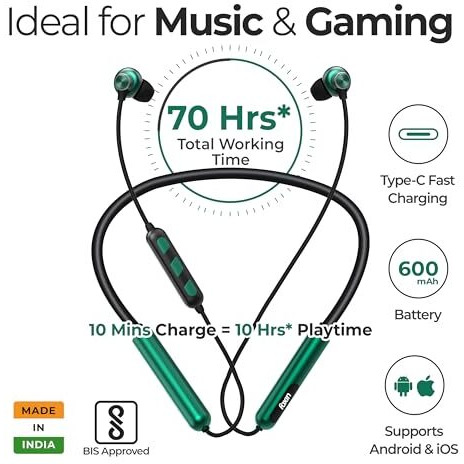 Foxin Foxbeat 210 Music Neckband Earphones | 10Mm Speaker Driver, Lightweight | Made In India - Ideal For Music & Games