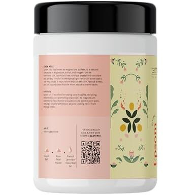Tattvalogy Pharma Grade Epsom Salt | Magnesium Sulphate | For Muscle Relief, Feet Soak, Relieves Aches & Pain, Gardening Plants | Used In Bath And Foot Soak | Face Cleanser | In Glass Jar - 900 Gm