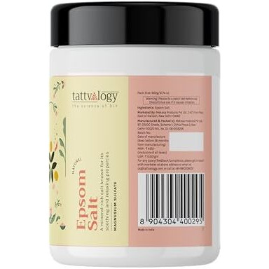 Tattvalogy Pharma Grade Epsom Salt | Magnesium Sulphate | For Muscle Relief, Feet Soak, Relieves Aches & Pain, Gardening Plants | Used In Bath And Foot Soak | Face Cleanser | In Glass Jar - 900 Gm