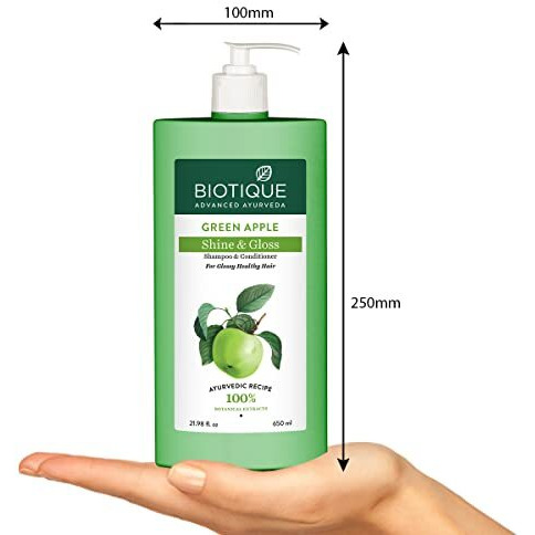 Biotique Green Apple Shine & Gloss Shampoo & Conditioner| Promotes Healthy, Shiny And Glossy Hair | Nourishes Scalp | Makes Hair Soft & Smooth |100% Botanical Extracts| All Skin Types | 650Ml
