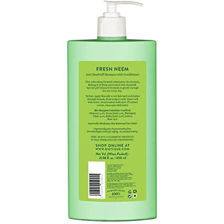 Biotique Fresh Neem Anti Dandruff Shampoo And Conditioner | Controls Dandruff | Eliminates Dryness, Flaking, And Itching | Hair Looks Fresh And Lustrous |Suitable For All Skin Types | 650Ml