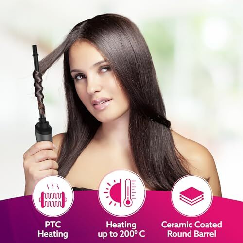Agaro Hc8001 Hair Curler With 10Mm Barrel, Rod, Tong, Chopstick Hair Curler, Ceramic Coated Plates, Cool Touch Tip, Fast Heating, For Women, Maggie Curl, Hair Curling, Styling, Grey & Black