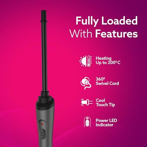 Agaro Hc8001 Hair Curler With 10Mm Barrel, Rod, Tong, Chopstick Hair Curler, Ceramic Coated Plates, Cool Touch Tip, Fast Heating, For Women, Maggie Curl, Hair Curling, Styling, Grey & Black