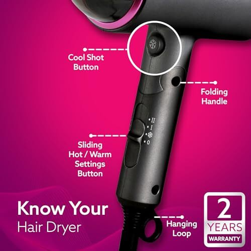 Agaro Hd-1214 Premium Hair Dryer With 1400 Watts Motor, 3 Temperature Settings & Cool Shot Button- Black