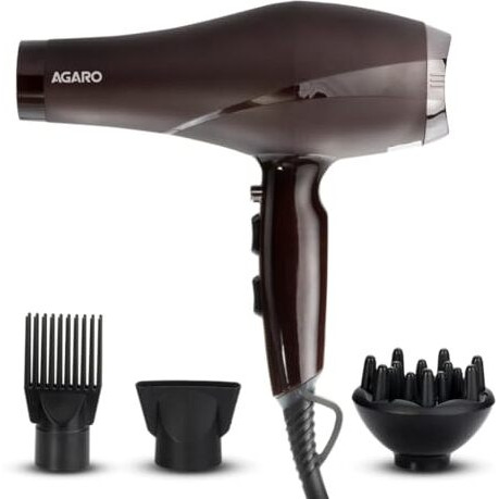 Agaro Hd-1120 2000W Ac Professional Hair Dryer With Comb, Concentrator & Diffuser Nozzles, Hot & Cold Air, 2 Speed & 3 Temperature Settings With Cool Shot, Hair Dryer & Blower For Men & Women