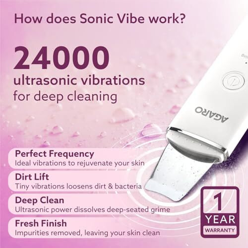 Agaro Ultrasonic Facial Skin Scrubber For Wet Skin,Blackheads Remover And Facial Pores Cleaner With 4 Modes,Stainless Steel Spatula,Rechargeable,White,Facial Cleansing Tool