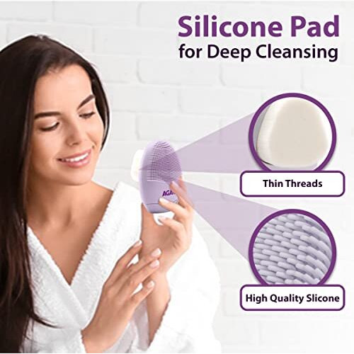 Agaro Cb2105 Facial Cleansing Brush, 2-In-1 Soft Bristle & Silicone Facial Cleansing Brush For Exfoliation & Deep Pore Cleansing, Suitable For Sensitive, Delicate And Dry Skin, Purple