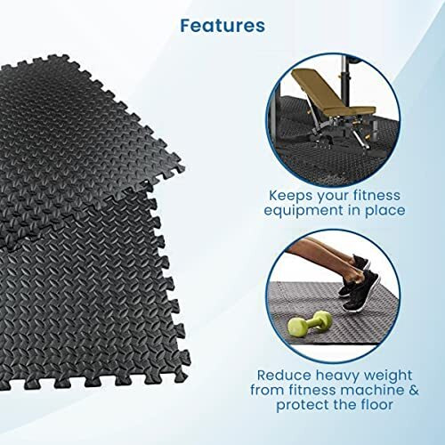Agaro Puzzle Mat Pm1021 Exercise Mat With Eva Foam Interlocking Tiles, Protective Flooring For Gym Equipment Black