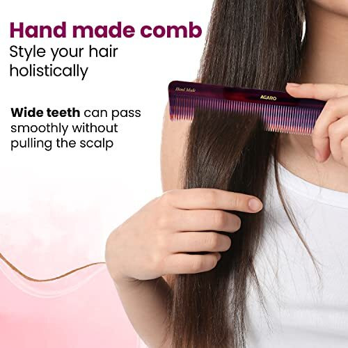 Agaro Hand Made Comb, All Fine Tooth Dressing Comb, Smooth Rounded Teeth, Hair Styling, Grooming, Hair Brushing, Hair Dressing, Cellulose Acetate Comb, For Men & Women, Hmc71, Brown.