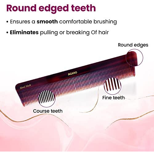 Agaro Hand Made Comb, All Fine Tooth Dressing Comb, Smooth Rounded Teeth, Hair Styling, Grooming, Hair Brushing, Hair Dressing, Cellulose Acetate Comb, For Men & Women, Hmc71, Brown.