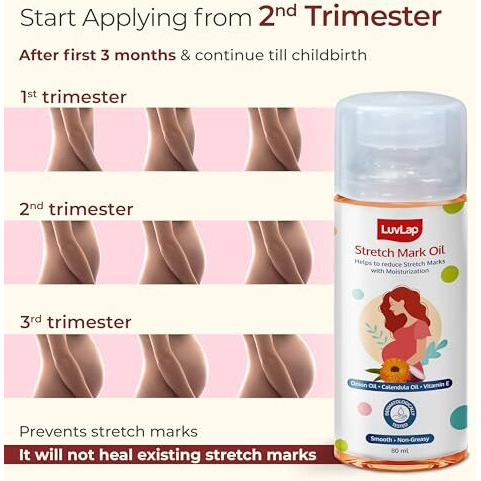 Luvlap Stretch Mark Oil For Pregnant Women, Stretch Mark Removal & Prevention, Enriched With Onion Oil, Calendula Oil & Vitamin E, Dermatologically Tested, Safe During Pregnancy, 80Ml
