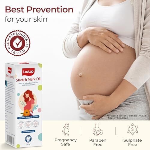 Luvlap Stretch Mark Oil For Pregnant Women, Stretch Mark Removal & Prevention, Enriched With Onion Oil, Calendula Oil & Vitamin E, Dermatologically Tested, Safe During Pregnancy, 80Ml