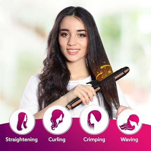 Agaro 4 In1 Hair Straightener,Wavy Hair, Crimper, Curler, Hair Styler, Keratin Infused Ceramic Coated Plate, Variable Style Settings, Hair Styling, Black & Rose Gold, Hs1719