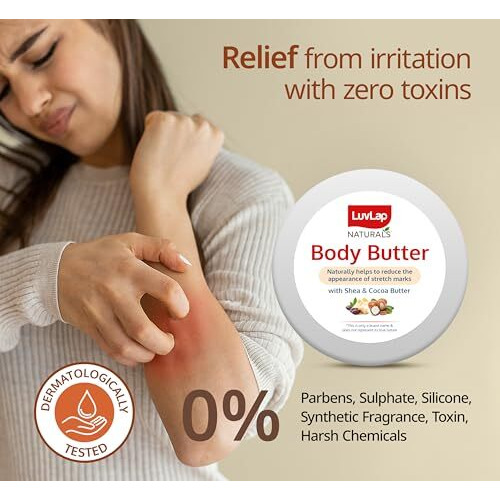 Luvlap Naturals Body Butter For Pregnant Belly, 100G, With Shea & Cocoa Butter, Almond, Olive & Coconut Oil, Gives Relief To Dry & Itchy Skin, Stretch Mark Cream, Dermatologically Tested