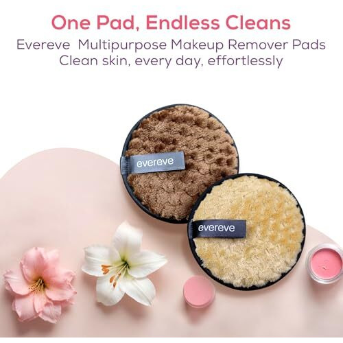 Evereve Multipurpose Makeup Remover Pads, Double-Sided Round And Washable Makeup Remover, Super Soft Deep Cleansing Pads, Microfiber Sponge Facial Cleansing Pads, Safe For All Skin Types, Pack Of 2