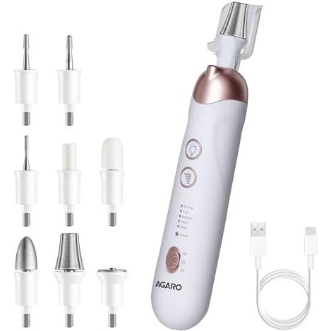 Agaro Prima Nail Drill & Polisher, Professional Nail Care At Home, Electric Nail Polisher, Manicure & Pedicure, Shape, Trim & Polish, 5 Speed, 8 Attachments, Rechargeable With Type C, Women, Men