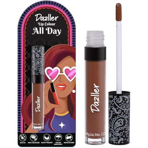 Dazller All Day Lipcolour|Moisturizing Kokum Butter|Brown Matte Liquid Lipstick For Women|Non-Transfer|8Hr Stay|Dlc025 Hazelnut Cup|6G