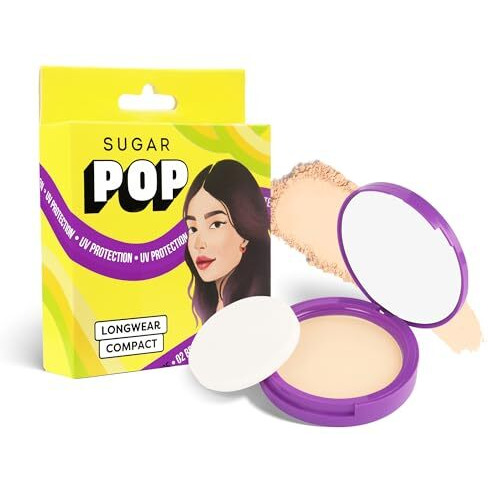 Sugar Pop Longwear Matte Compact | For Fair To Medium Skin Tone | Packed With Castor Oil & Vitamin E | Uv Protection, Pore Minimizing | Medium Coverage | 9Gm - 02 Beige