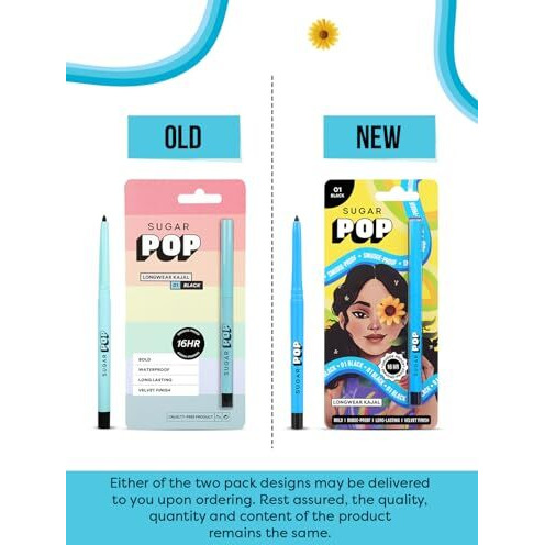 Sugar Pop 16Hr Longwear Kajal | Waterproof & Smudge-Proof | Intense Matte Finish | Sunflower Seed Oil & Vitamin E | Velvet Smooth Application | Transfer-Proof | 0.3Gm - Black