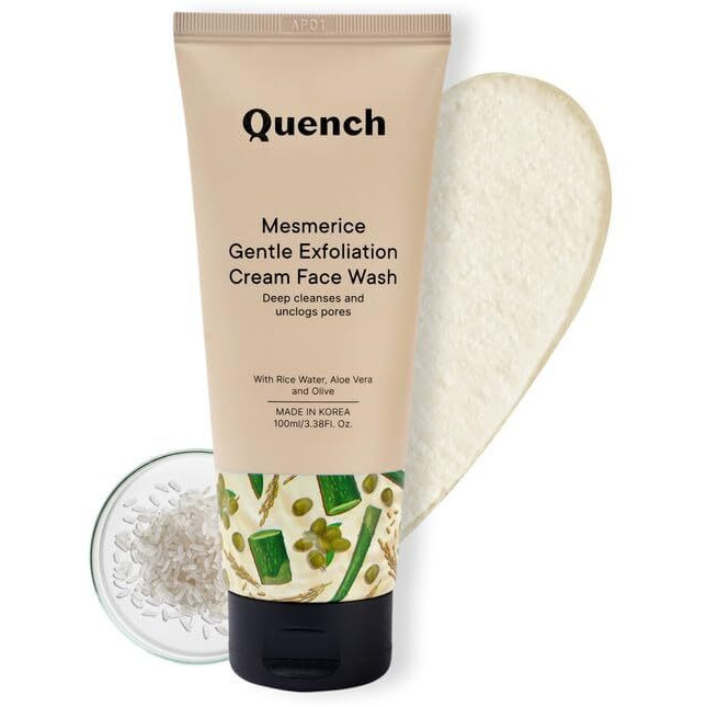 Quench Botanics Rice Water Gentle Exfoliation Cream Face Wash | Korean Face Wash For Glowing Skin | Brightens & Hydrates Skin With Aloe Vera & Vitamin E | Made In Korea (100Ml)