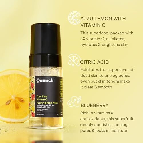 Quench Yuzu Vitamin C Foaming Face Wash For Brighter & Glowing Skin (3X More Vitamin) | Removes Makeup, Dirt & Impurities | Gently Exfoliates | Prevents Acne & Blackheads | Made In Korea (100Ml)