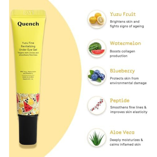Quench Botanics Vitamin C Revitalizing Under Eye Gel With Yuzu Lemon Extracts | Instantly Brightens Under Eye | Reduces Dark Circles, Puffiness & Fine Lines | Made In Korea (15Ml)