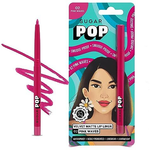 Sugar Pop Velvet Matte Lip Liner | Creamy Matte Finish | Smudge-Proof | Waterproof | Transfer-Proof | With Jojoba Oil & Shea Butter | 0.27 Gm - 02 Pink Wave
