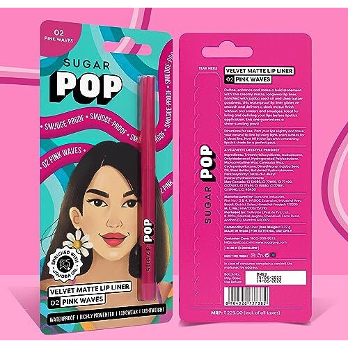 Sugar Pop Velvet Matte Lip Liner | Creamy Matte Finish | Smudge-Proof | Waterproof | Transfer-Proof | With Jojoba Oil & Shea Butter | 0.27 Gm - 02 Pink Wave