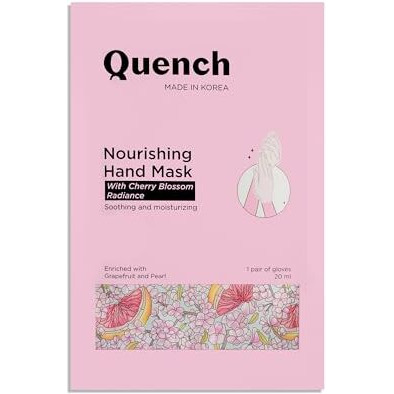 Quench Nourishing Hand Mask | Hydrates & Brightens Hands | Nourishes Nails & Cuticles | Leaves Hands Smooth & Supple | Manicure Kit | Made In Korea (1 Pair Of Gloves, 20Ml)