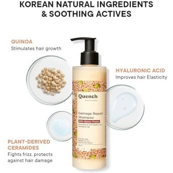 Quench Damage Repair Shampoo With Quinoa Protein & Ceramides For Dry & Damaged Hair, Deeply Conditions & Improves Hair Texture, Prevents Split Ends, Made In Korea (250Ml)