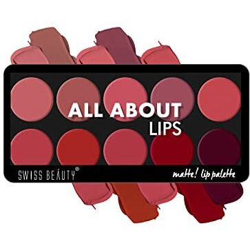 Swiss Beauty All About Lip Palette With 10 Pigmented Colors |Creamy Matte Finish Lip Colors Lipstick |Travel Friendly Lip Palette | Multicolor -01, 12Gm