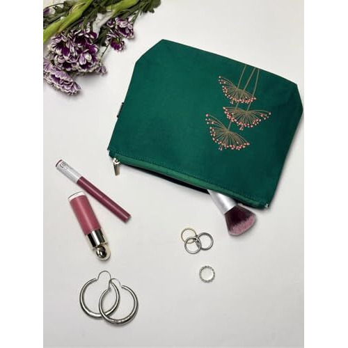 Eco Right Makeup Pouch For Girls, Canvas Cosmetic Pouch For Women, Small Pouches For Women With Waterproof Recycled Lining, Green, 16 Cm