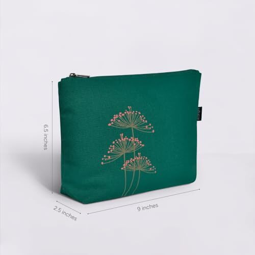 Eco Right Makeup Pouch For Girls, Canvas Cosmetic Pouch For Women, Small Pouches For Women With Waterproof Recycled Lining, Green, 16 Cm