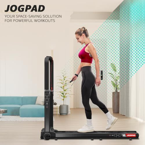 Powermax Fitness Jogpad (4Hp Peak) Motorized Foldable Treadmill For Home Use With Handle, Remote Control, Max User 110Kg, Top Speed 12Kmph, Running Deck 1080Mmx400Mm, Bluetooth, Speaker, Mobile Holder