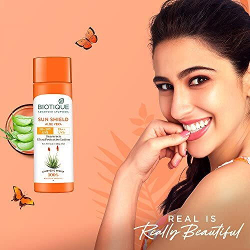 Biotique Sun Shield Aloe Vera 30+ Spf Uvb Sunscreen Ultra Protectective Lotion For Normal To Oily Skin
