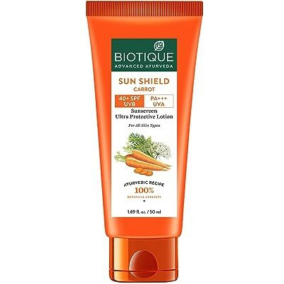 Biotique Bio Carrot Face & Body Sun Lotion | Spf 40 Uva/Uvb Sunscreen | Prevents Ageing And Soothes Dry Skin| 100% Botanical Extracts | Suitable For All Skin Types | 50Ml