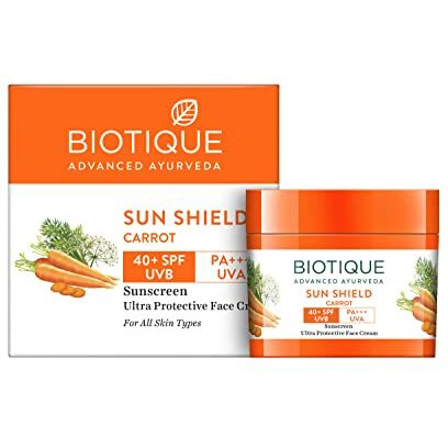Biotique Sun Shield Carrot 40+ Spf Uva/Uvb Sunscreen All Skin Ultra Protective Face Cream, 50G