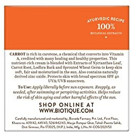 Biotique Sun Shield Carrot 40+ Spf Uva/Uvb Sunscreen All Skin Ultra Protective Face Cream, 50G