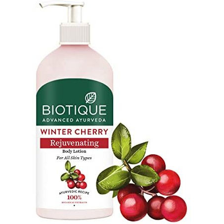 Biotique Winter Cherry Rejuvenating Body Lotion | Moisturizes And Hydrates The Skin | Prevents Ageing, Wrinkles And Dark Spots| 100% Botanical Extracts| Suitable For All Skin Types | 300Ml