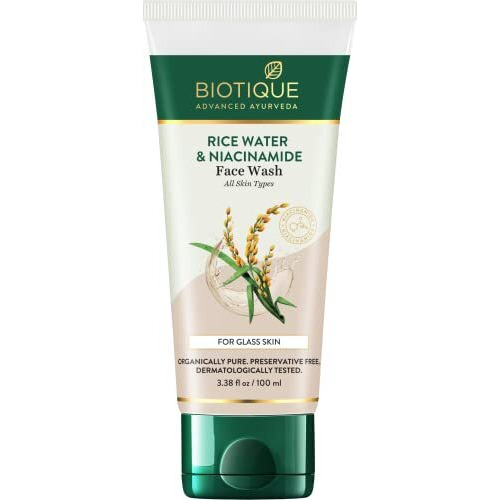 Biotique Rice Water & Niacinamide Gel Face Wash Removes Excess Oils & Reduce Blemishes Of The Skin | Glass Skin | For Men & Women - 100Ml