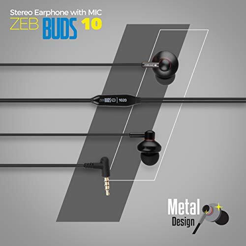 Zebronics Zeb-Buds 10 (Black) In Ear Wired Earphones With Mic, Metallic Design, L Shaped Connector, 13.5Mm Ndfeb Drivers