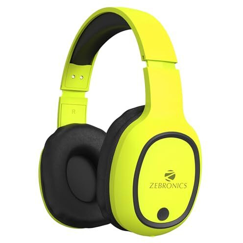 Zebronics Thunder Bluetooth Wireless On Ear Headphone Fm, Msd, 60Hrs Playback With Mic (Neon Yellow)
