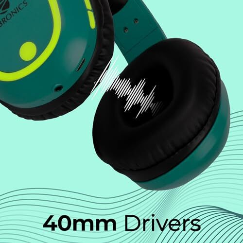 Zebronics Thunder Bluetooth 5.3 Wireless Over Ear Headphones With 60H Backup, Gaming Mode, Dual Pairing, Enc, Aux, Micro Sd, Voice Assistant, Comfortable Earcups, Call Function (Teal Green)