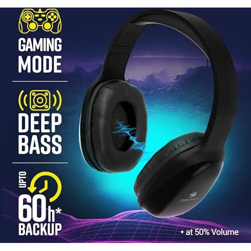 Zebronics Zeb-Thunder Pro On-Ear Wireless Headphone Up To 60 Hours Playback, Wired Mode, Usb-C Type Charging(Black)