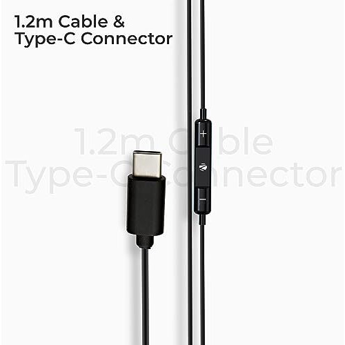 Zebronics Buds 30C Type- C In Ear Earphone With In-Line Mic, Rich 14.2Mm Driver, Volume Control, 1.2M Cable, Call Function (Black)
