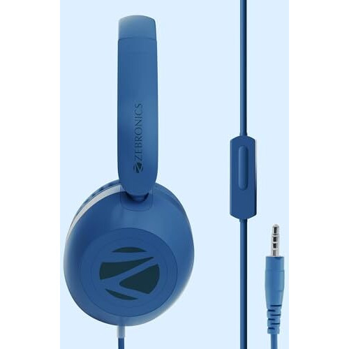 Zebronics Boom Wired Headphone, Over Ear, In-Line Mic, Foldable, 1.5 Meter Cable, For 3.5Mm (Mobile | Tablet | Laptop | Mac), Soft Cushion, 40Mm Drivers (Blue)